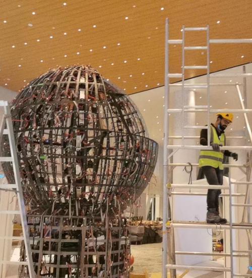 P2.5 customized spherical led display work progress.
